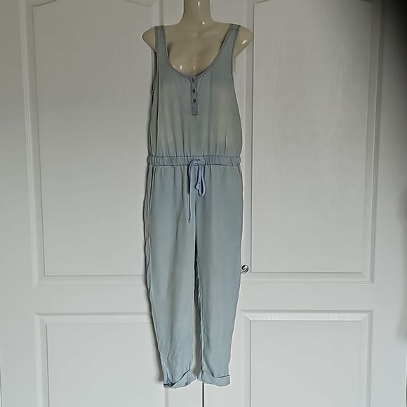 Women's Jumpsuit With Low V-Back Medium Light Blue Washed - Picture 1 of 16